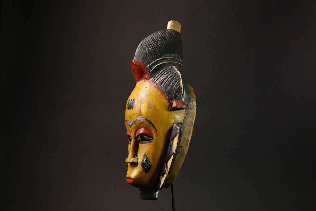 African Handmade Guru Mask Unique Wall Art Decor from Côte d'Ivoire Ideal for Home Decorative Ethnic Artisan Craft Traditional Style -7918
