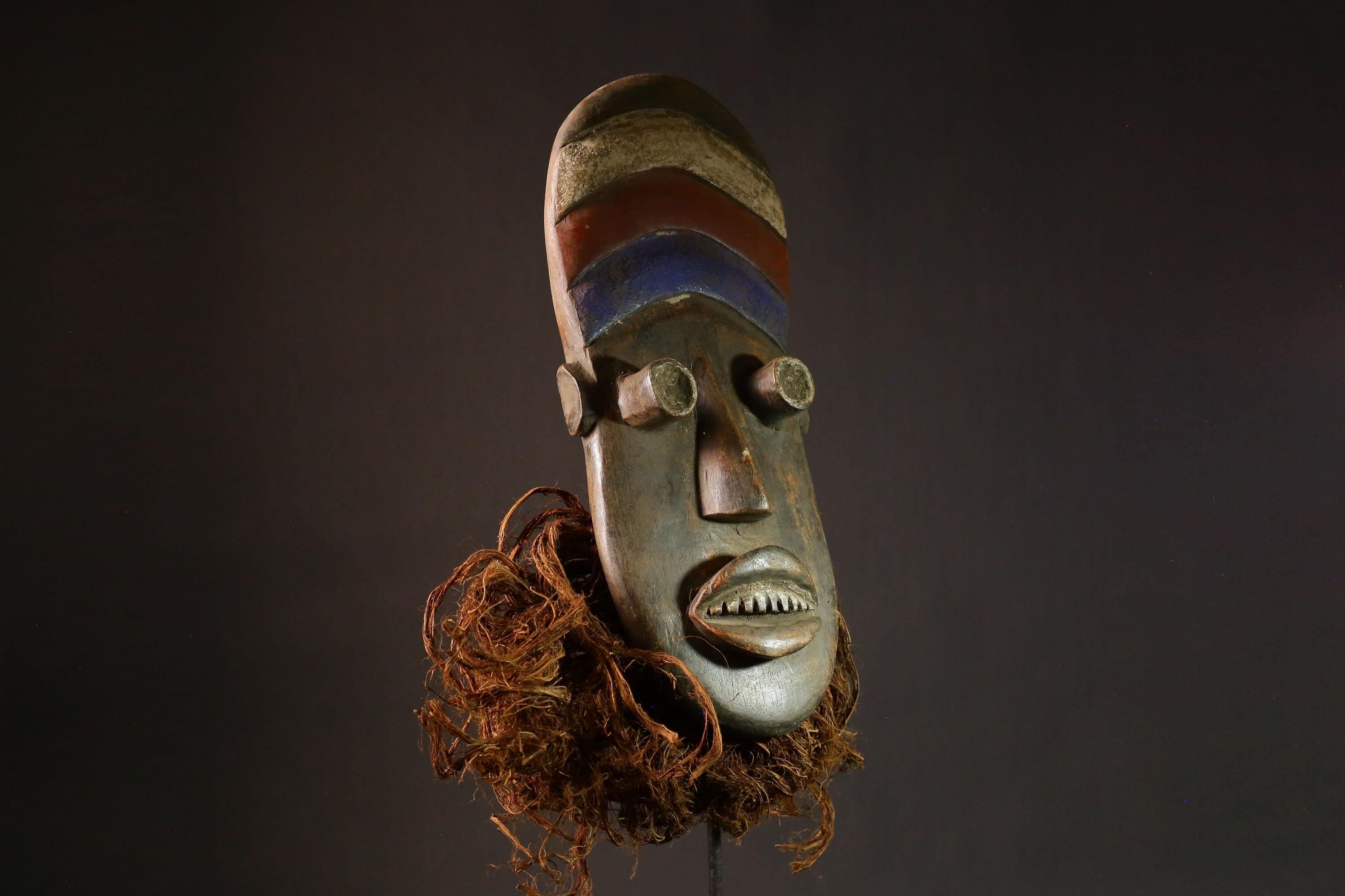 African mask Vintage African Lega Mask - Carved Tribal Art Face Wall Hanging Decoration-9290