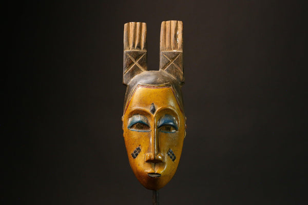 African Baule Ndoma Mask Unique Hand-Carved Tribal Face Art Wall Decor Collectible Piece from Ivory Coast Traditional Home Decoration 9161