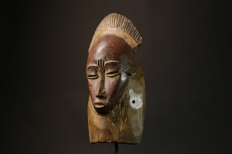 Antique African Baoule Mask Unique Vintage Hand-Carved Wooden Tribal Face Art Decor for Home Wall Hanging Collectible Cultural Piece-7905