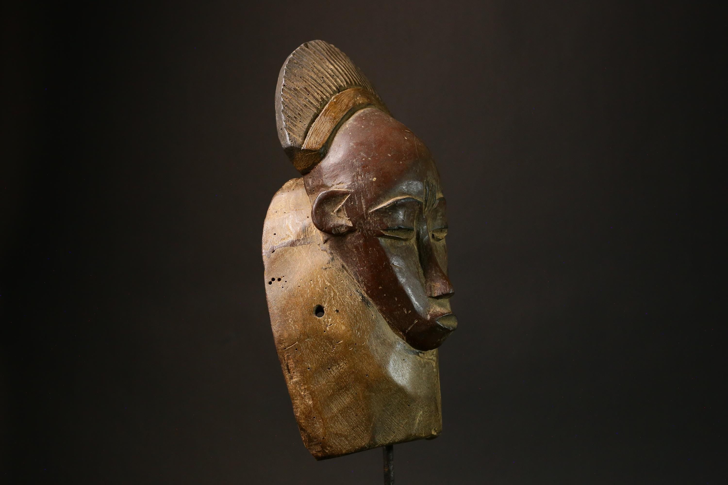 Antique African Baoule Mask Unique Vintage Hand-Carved Wooden Tribal Face Art Decor for Home Wall Hanging Collectible Cultural Piece-7905