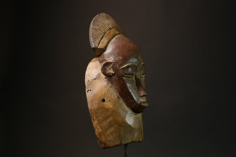 Antique African Baoule Mask Unique Vintage Hand-Carved Wooden Tribal Face Art Decor for Home Wall Hanging Collectible Cultural Piece-7905