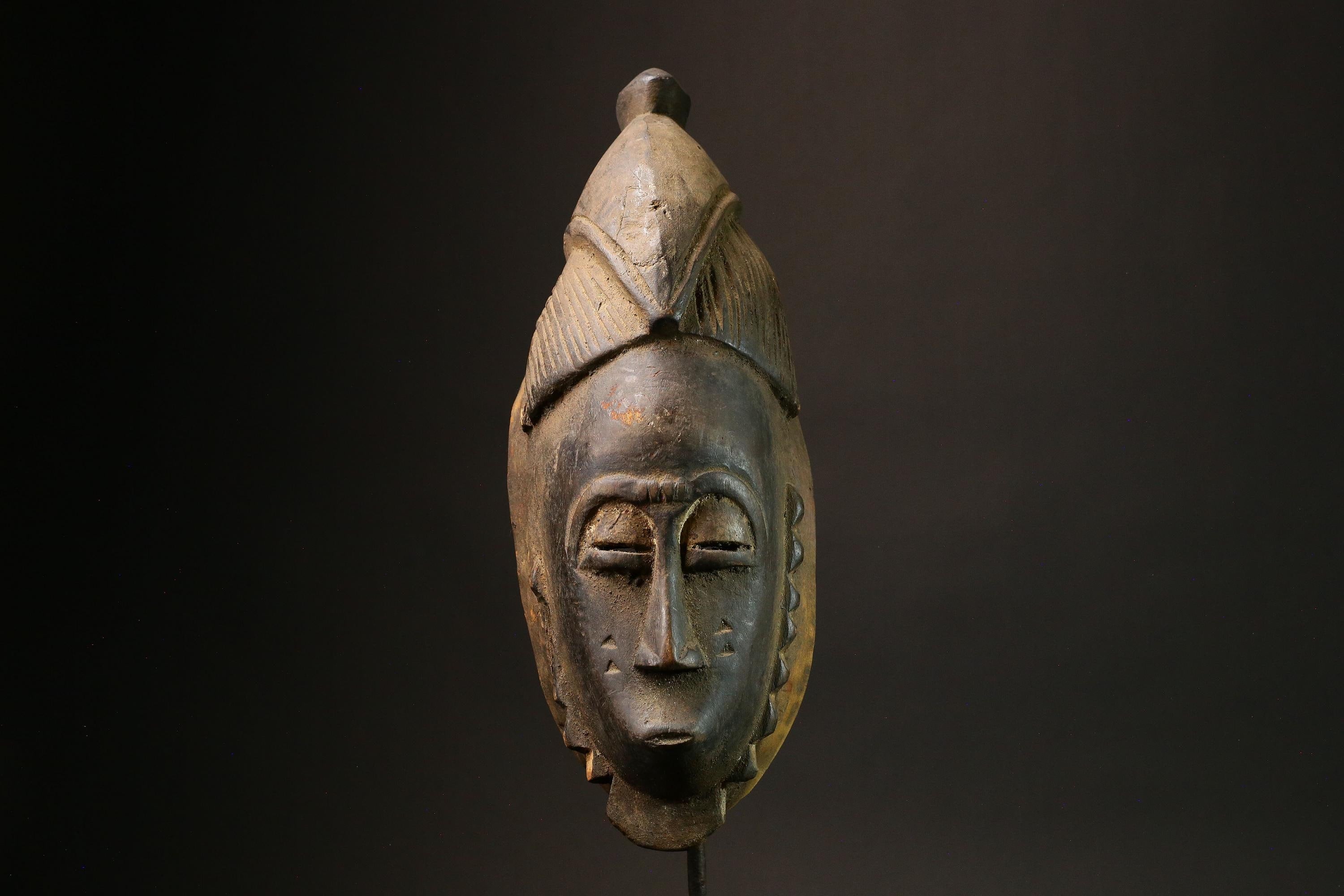 African Baule Zaouli Mask Handcrafted Unique Primitive Wall Hanging Art Piece Decorative Collectible Home Decor Cultural Heritage Art 7833