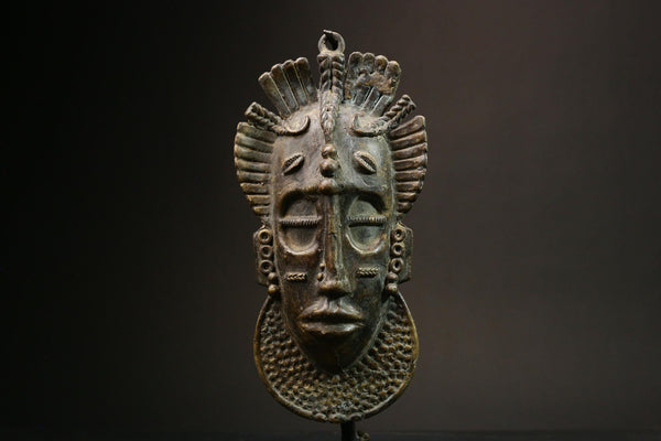 African Benin Bronze Hip Mask Extraordinary 18th Century Art Piece for Collectors Decorative Sculpture Unique Cultural Heritage-G3137