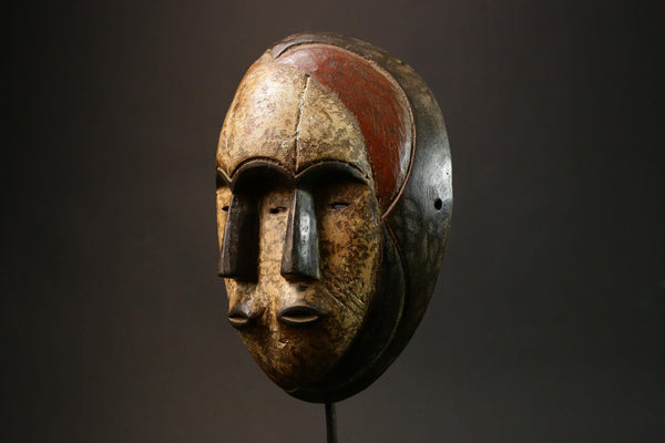 African Tribal Four Faced LEGA Bwami Society Mask Unique Handcrafted Decorative Piece for Wall Display Cultural Heritage Collectible-G3143