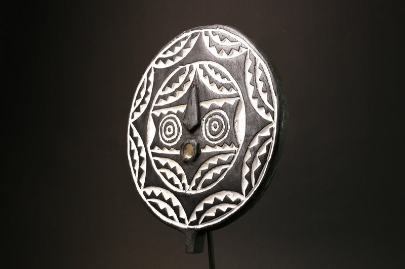 African Bobo Bwa Sun Mask Unique Black and White Tribal Wall Hanging Decor Handcrafted Art Piece for Home Decor Cultural Accent-G3145