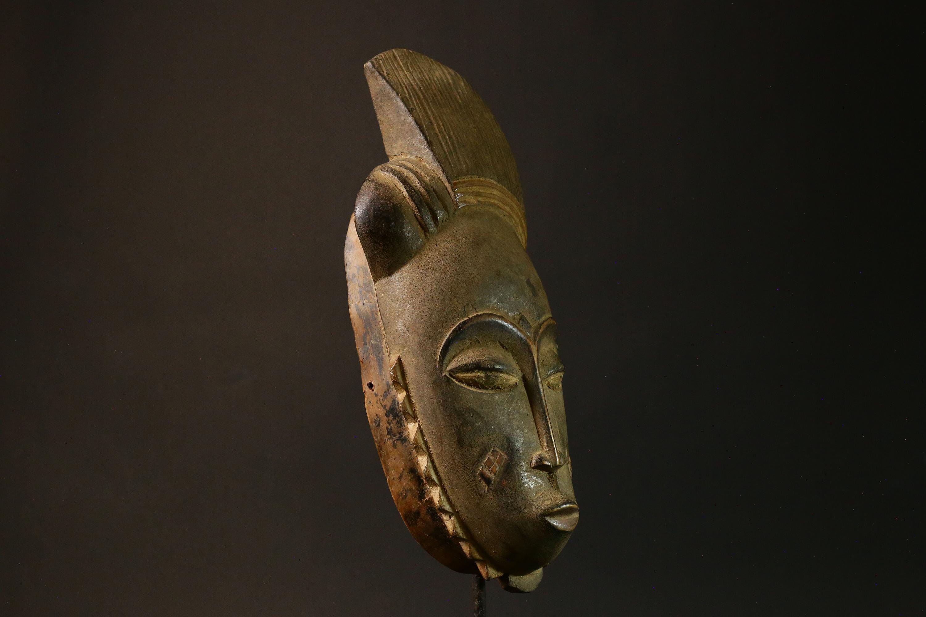 Authentic African Goli Baule Mask - Handcrafted Wooden Art Mask for Wall Decor - Unique Ethnic Home Accent Masks for wall- 4561