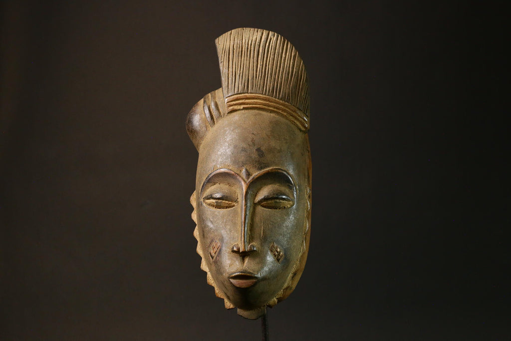 Authentic African Goli Baule Mask - Handcrafted Wooden Art Mask for Wall Decor - Unique Ethnic Home Accent Masks for wall- 4561