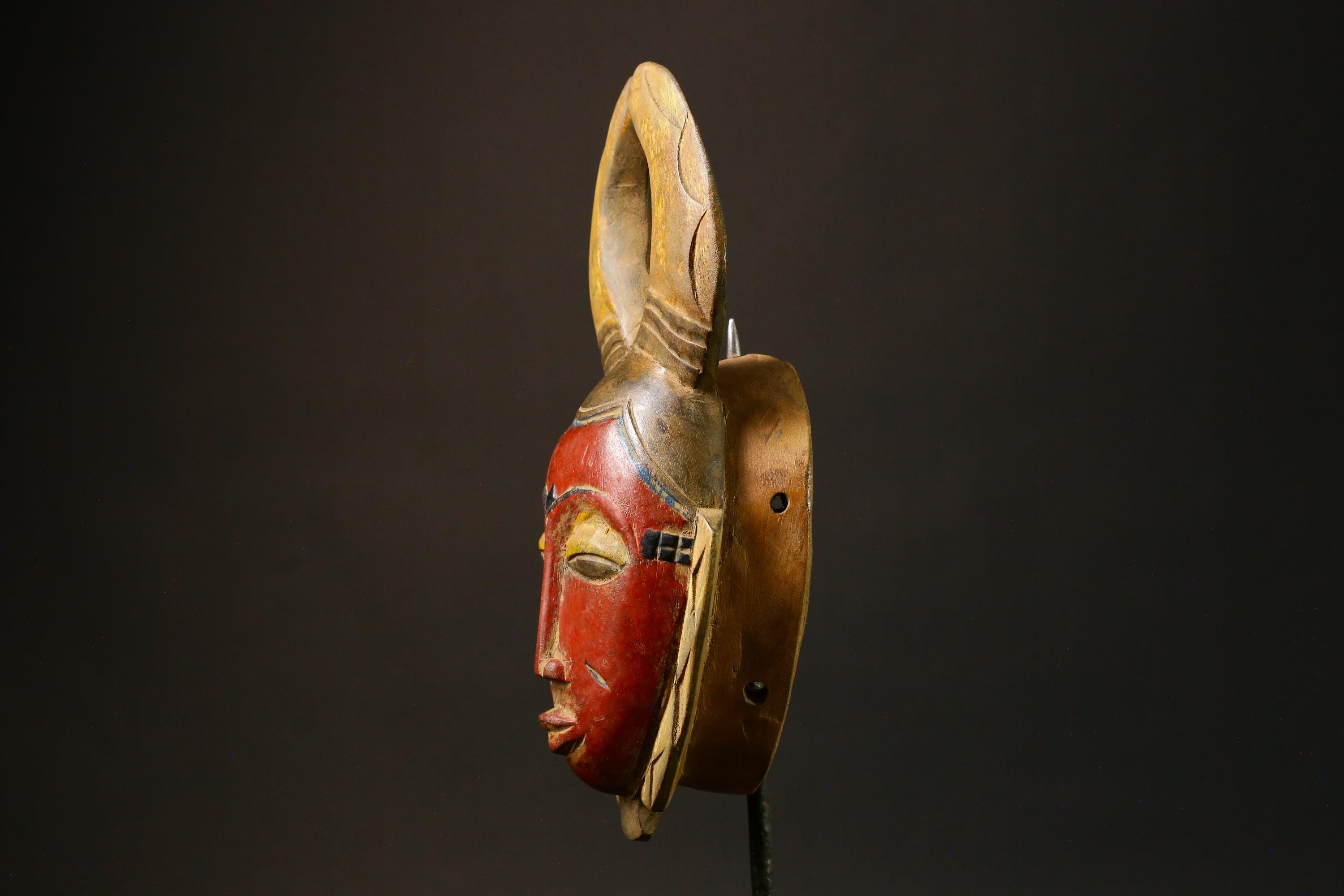 African Authentic Baule Ndoma Tribal Face Mask Hand-Carved Wooden Wall Hanging Art Unique Home Decor Piece  Masks for wall-9188