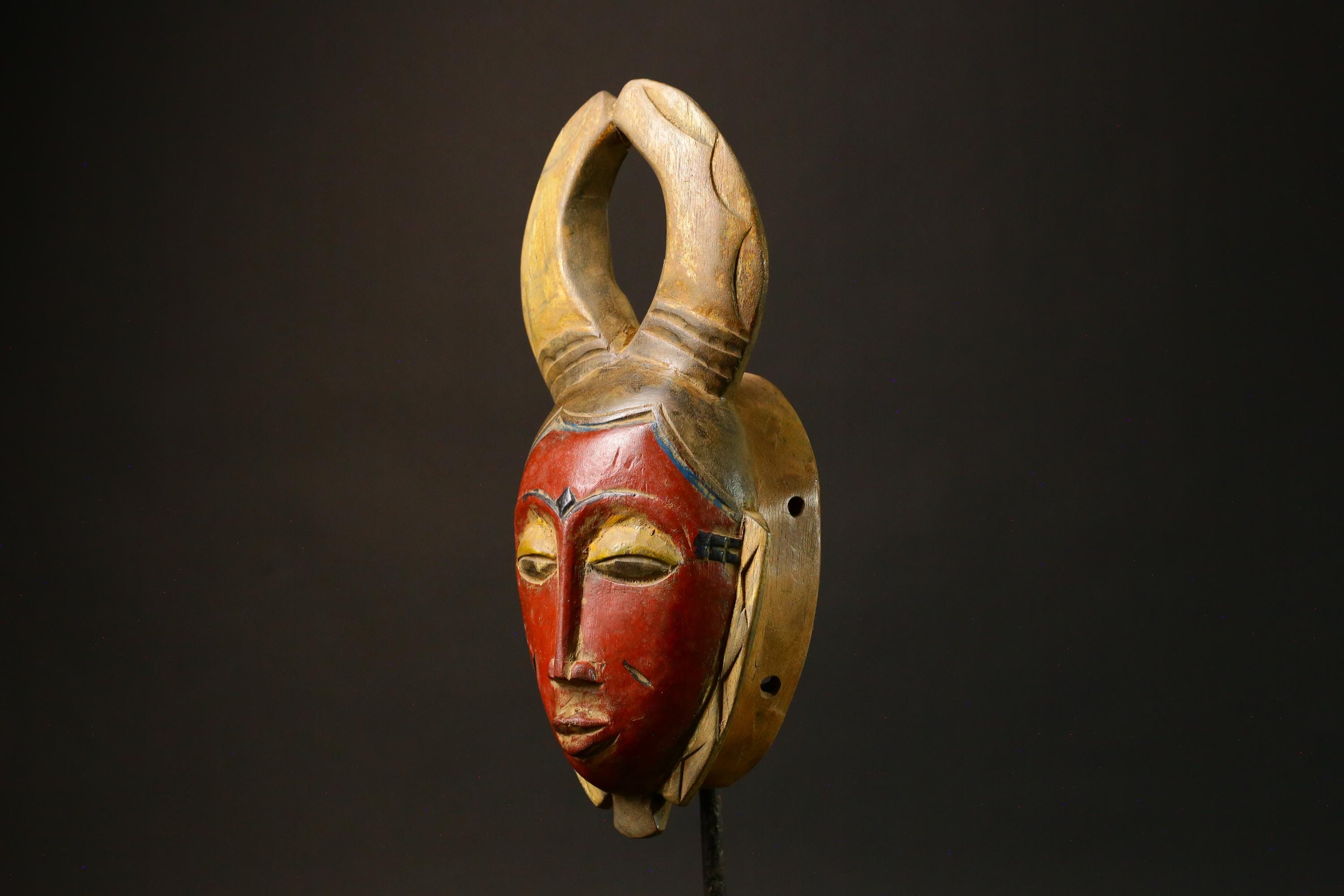 African Authentic Baule Ndoma Tribal Face Mask Hand-Carved Wooden Wall Hanging Art Unique Home Decor Piece  Masks for wall-9188