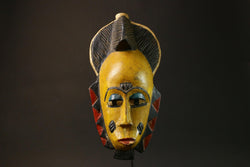 African Authentic Bete Guro Face Mask - Handcrafted Wooden Tribal Art for Unique Home Decor - African Art Piece  Masks for wall-7926