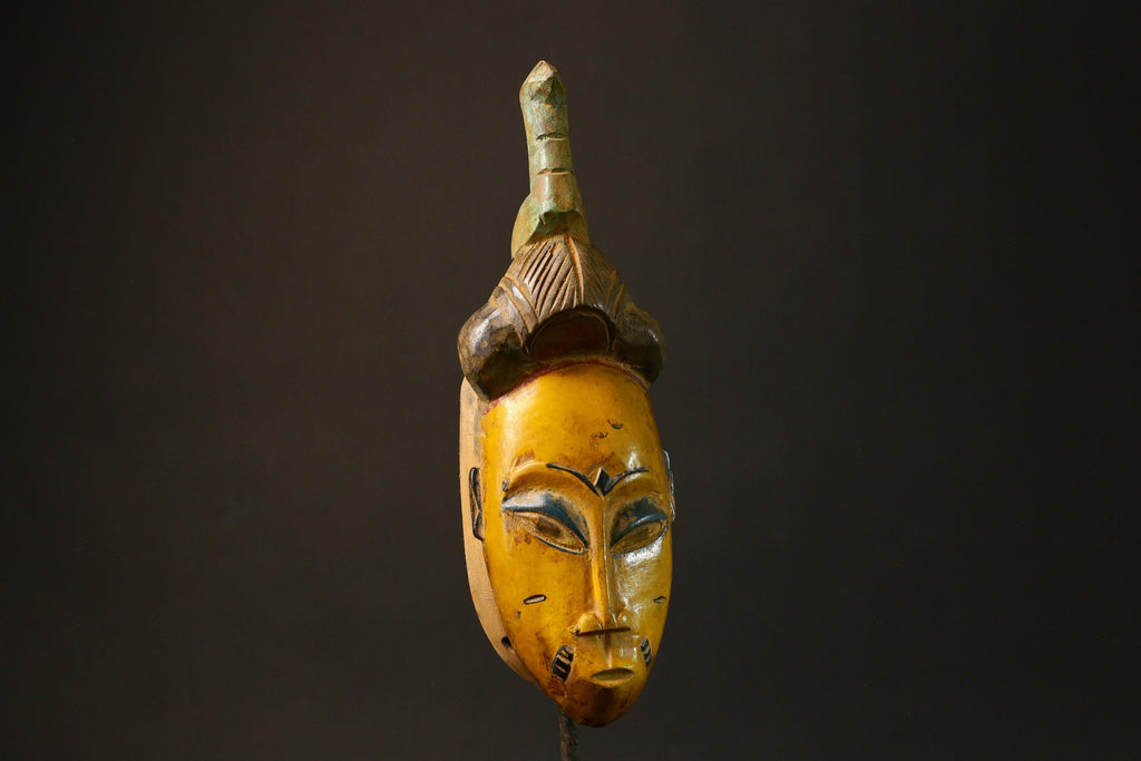 African Hand-Carved Baule Tribal Face Mask Authentic Wooden Baule Mask from Côte d'Ivoire Unique Art Piece for Home Decor - 9194