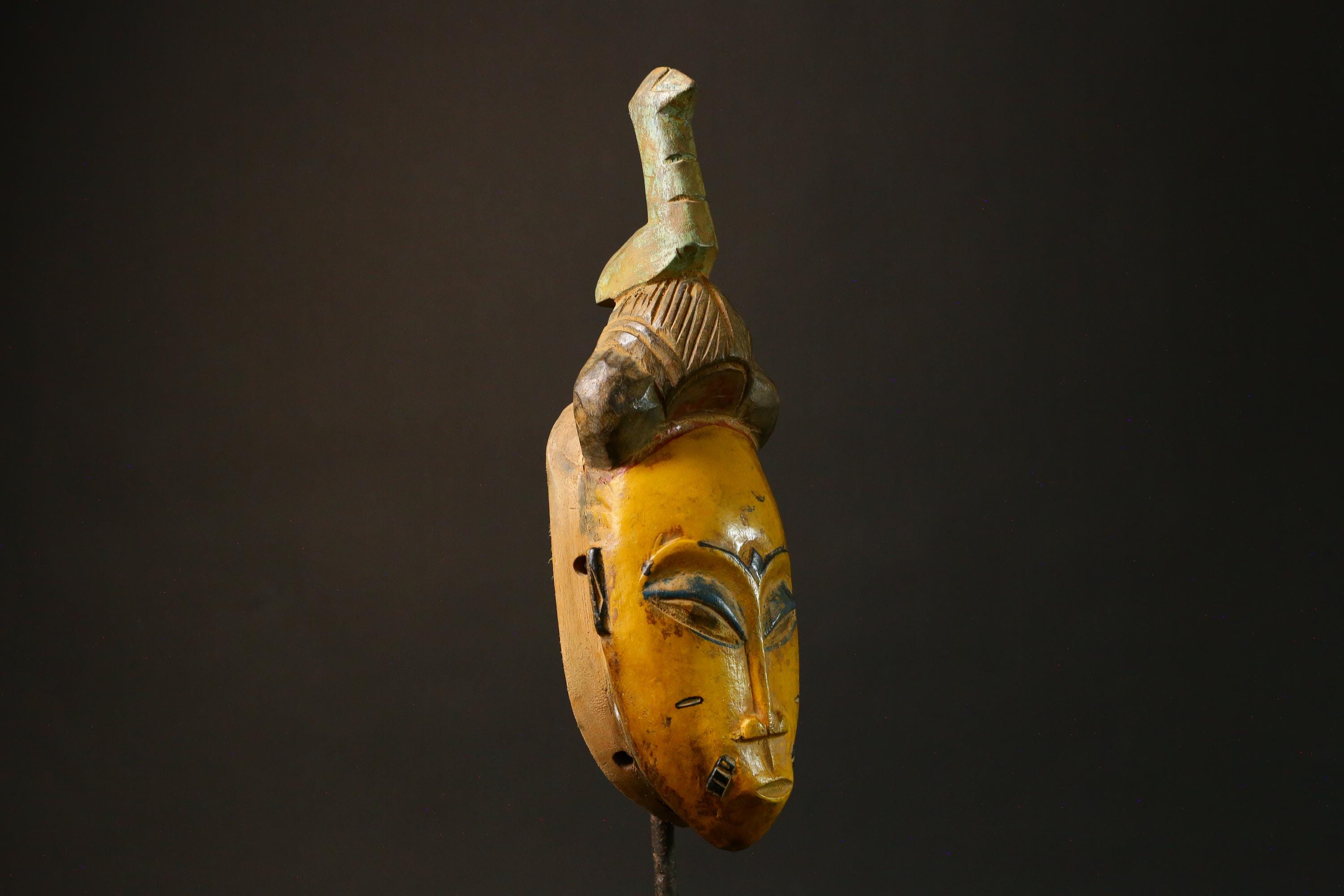 African Hand-Carved Baule Tribal Face Mask Authentic Wooden Baule Mask from Côte d'Ivoire Unique Art Piece for Home Decor - 9194