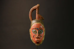 African Authentic Tribal Face Mask Hand-Carved Wooden Baule Style from Akan Peoples Unique Home Decor Piece - 9198