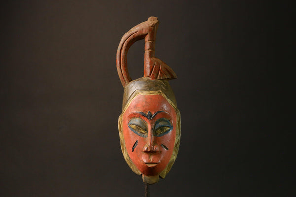 African Authentic Tribal Face Mask Hand-Carved Wooden Baule Style from Akan Peoples Unique Home Decor Piece - 9198