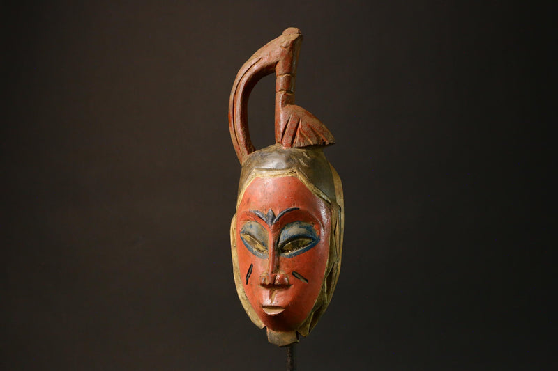 African Authentic Tribal Face Mask Hand-Carved Wooden Baule Style from Akan Peoples Unique Home Decor Piece - 9198