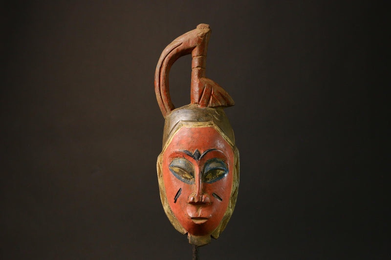 African Authentic Tribal Face Mask Hand-Carved Wooden Baule Style from Akan Peoples Unique Home Decor Piece - 9198