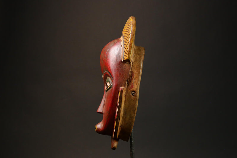 African Antique Red Guro Baule Mask Hand-Carved Wooden African Wall Art & Cultural Decor Unique Ethnic Art Piece for Home Decor - G3157