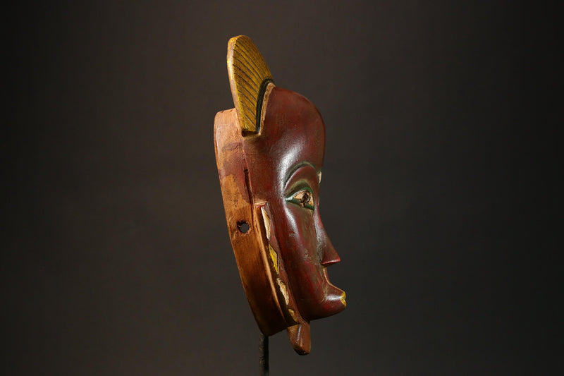 African Antique Red Guro Baule Mask Hand-Carved Wooden African Wall Art & Cultural Decor Unique Ethnic Art Piece for Home Decor - G3157