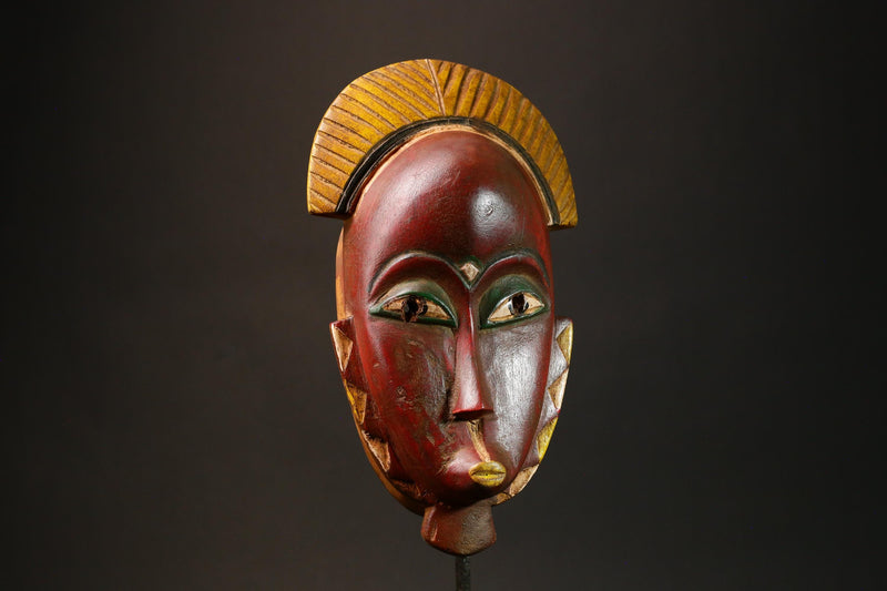 African Antique Red Guro Baule Mask Hand-Carved Wooden African Wall Art & Cultural Decor Unique Ethnic Art Piece for Home Decor - G3157