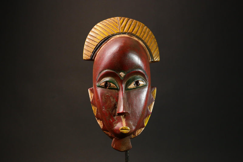 African Antique Red Guro Baule Mask Hand-Carved Wooden African Wall Art & Cultural Decor Unique Ethnic Art Piece for Home Decor - G3157