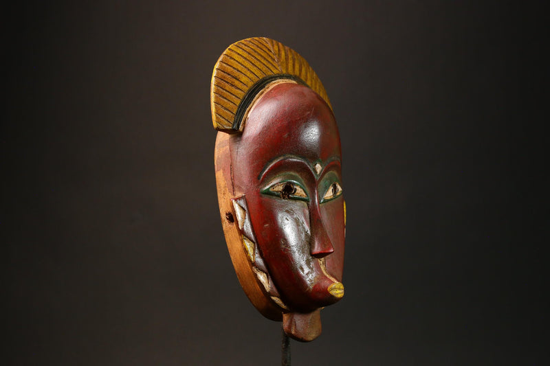 African Antique Red Guro Baule Mask Hand-Carved Wooden African Wall Art & Cultural Decor Unique Ethnic Art Piece for Home Decor - G3157