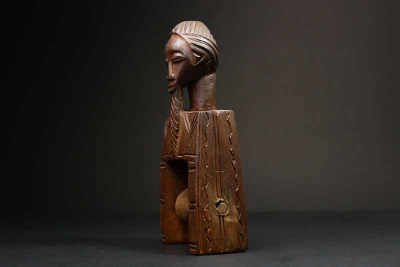 African Authentic Figure Knee Pulley & Konantré Loom - Beautiful Gouro Art from Côte d'Ivoire - Unique Cultural Home Decor- G3148