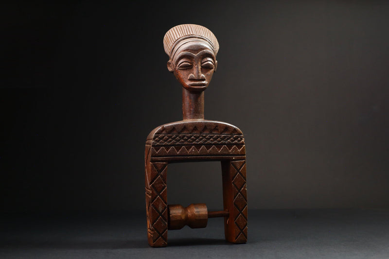 African Authentic Figure Knee Pulley & Konantré Loom - Beautiful Gouro Art from Côte d'Ivoire - Unique Cultural Home Decor- G3147