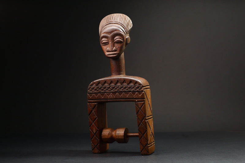 African Authentic Figure Knee Pulley & Konantré Loom - Beautiful Gouro Art from Côte d'Ivoire - Unique Cultural Home Decor- G3147