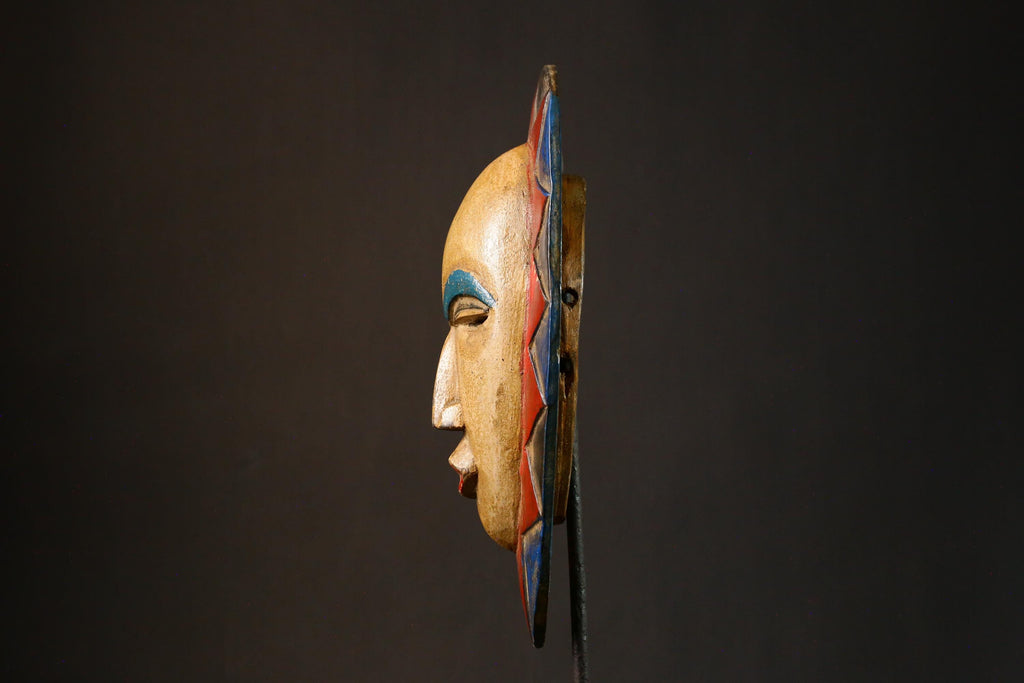 African Mask Handmade Handmade African Teke Eket Moon Mask Tribal Wood Antique Wall Art Unique Decor G3395