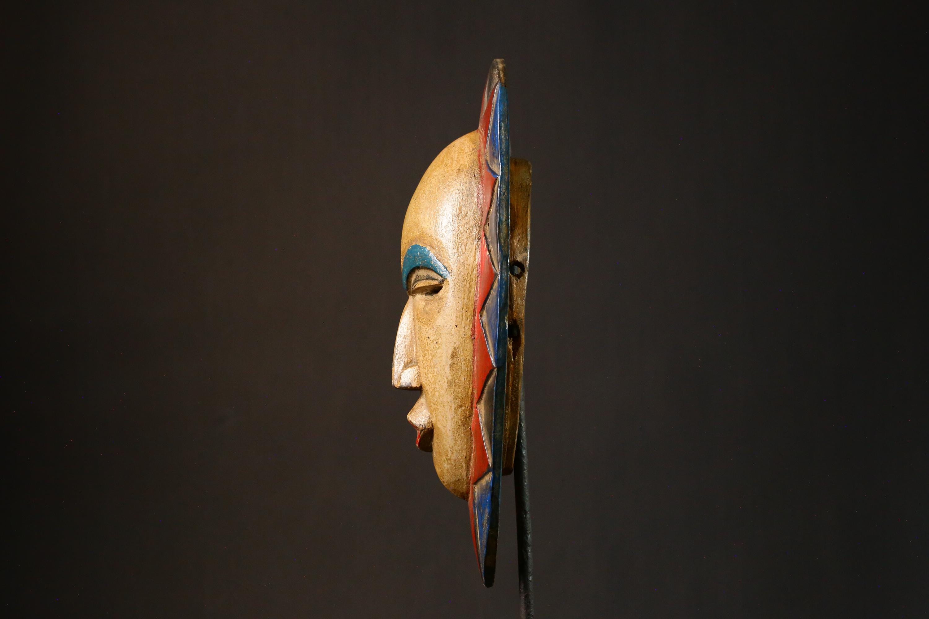 African Mask Handmade Handmade African Teke Eket Moon Mask Tribal Wood Antique Wall Art Unique Decor G3395