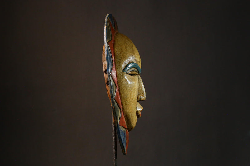 African Mask Handmade Handmade African Teke Eket Moon Mask Tribal Wood Antique Wall Art Unique Decor G3395