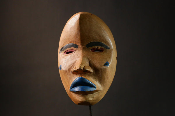 African Mask Vintage Dan Mask Hand Carved Black Wood Art from Côte d'Ivoire or Liberia - G3390