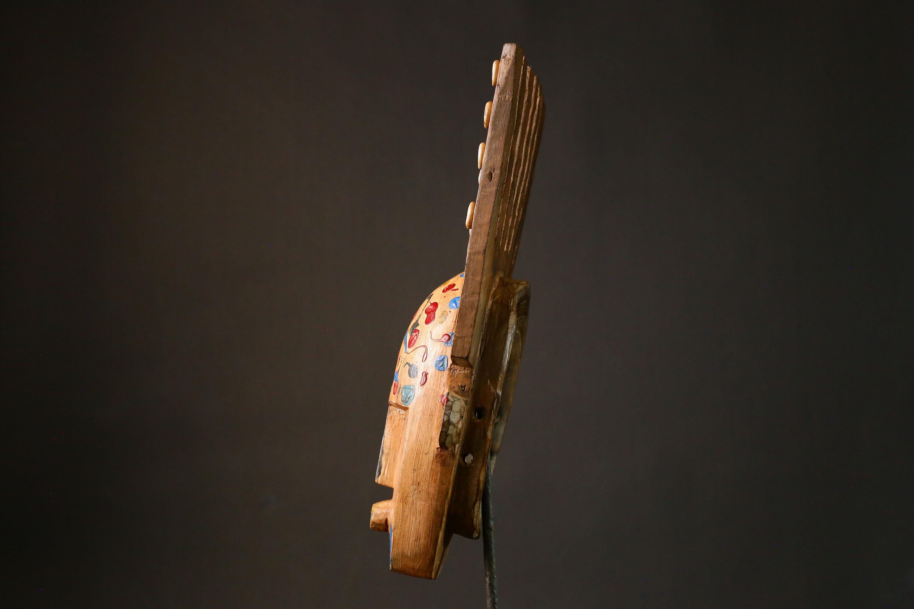 African Mask Hand Carved Wooden Bambara Mask from Mali Unique African Wall Decor Art Piece for Home Collection-G3414