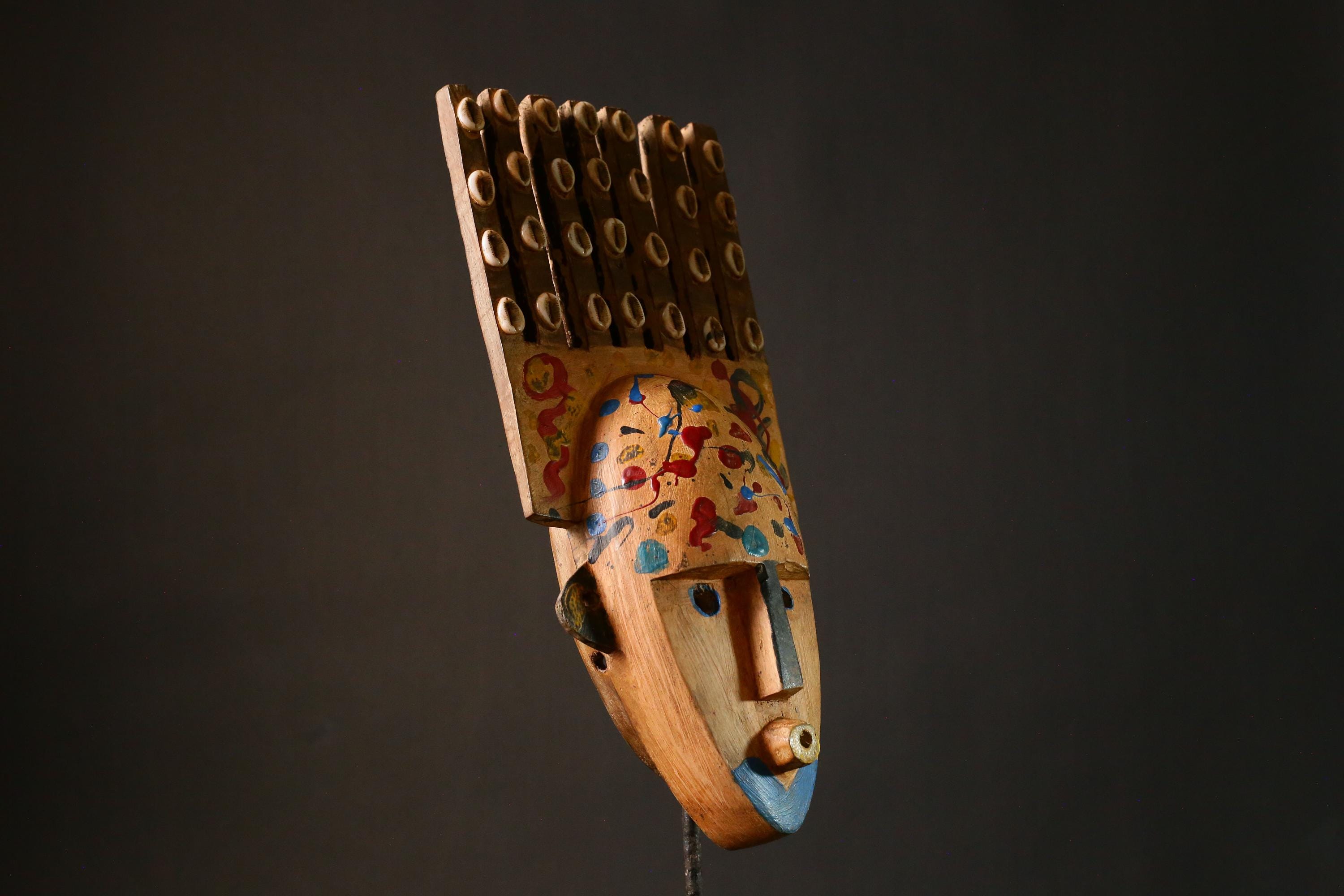 African Mask Hand Carved Wooden Bambara Mask from Mali Unique African Wall Decor Art Piece for Home Collection-G3414