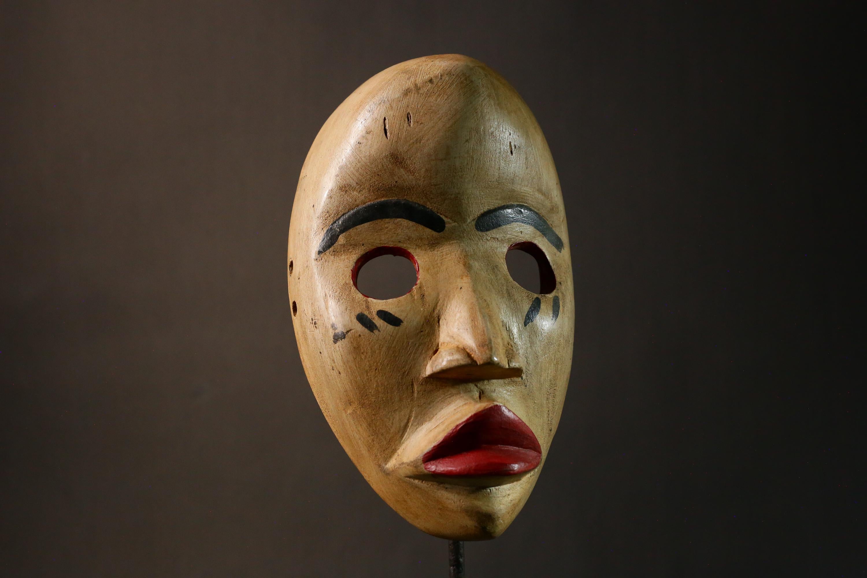 African Mask Vintage Dan Mask Hand Carved Black Wood Art from Côte d'Ivoire or Liberia - G3408
