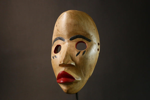 African Mask Vintage Dan Mask Hand Carved Black Wood Art from Côte d'Ivoire or Liberia - G3408