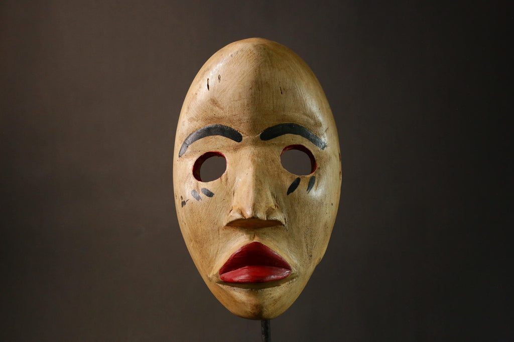 African Mask Vintage Dan Mask Hand Carved Black Wood Art from Côte d'Ivoire or Liberia - G3408