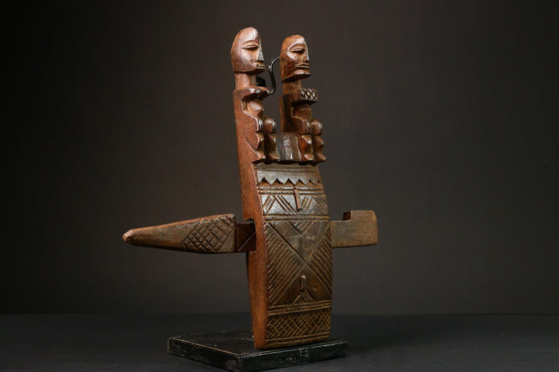 African Authentic Dogon Door Lock with 2 Figures and Crocodile - Unique Decorative Art from Mali - Cultural Home Accent -G3165