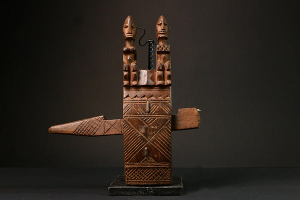 African Authentic Dogon Door Lock with 2 Figures and Crocodile - Unique Decorative Art from Mali - Cultural Home Accent -G3165