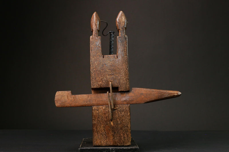 African Authentic Dogon Door Lock with 2 Figures and Crocodile - Unique Decorative Art from Mali - Cultural Home Accent -G3165