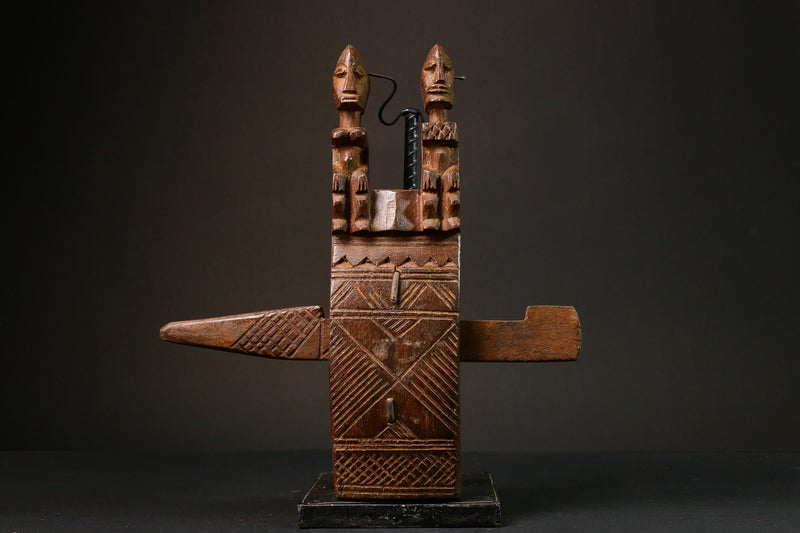 African Authentic Dogon Door Lock with 2 Figures and Crocodile - Unique Decorative Art from Mali - Cultural Home Accent -G3165