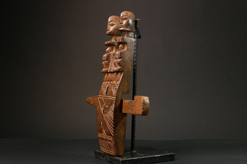 African Authentic Dogon Door Lock with 2 Figures and Crocodile - Unique Decorative Art from Mali - Cultural Home Accent -G3165