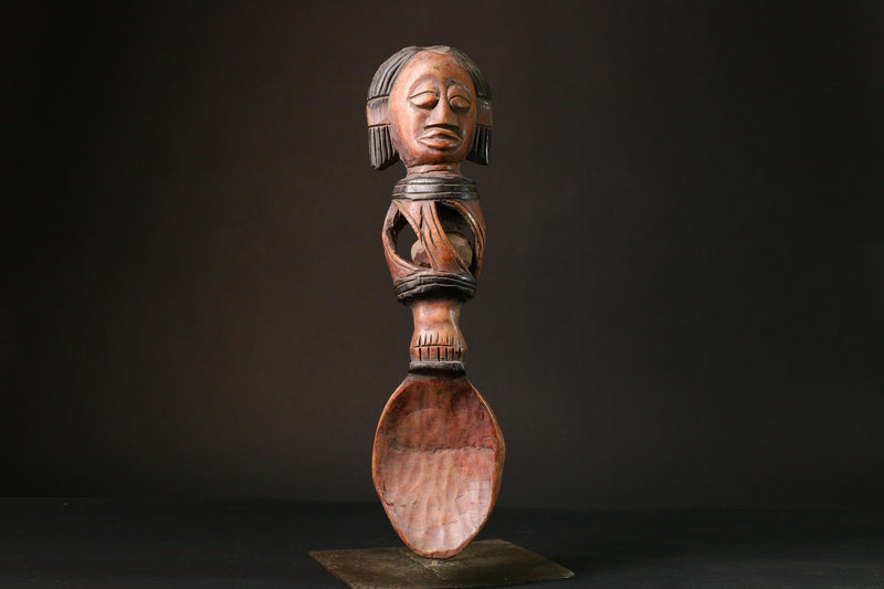 African Rare Fang Ceremonial Spoon - Unique Wooden Art Piece from Gabon - Authentic Ethnic Home Decor Item for Collectors -G3162