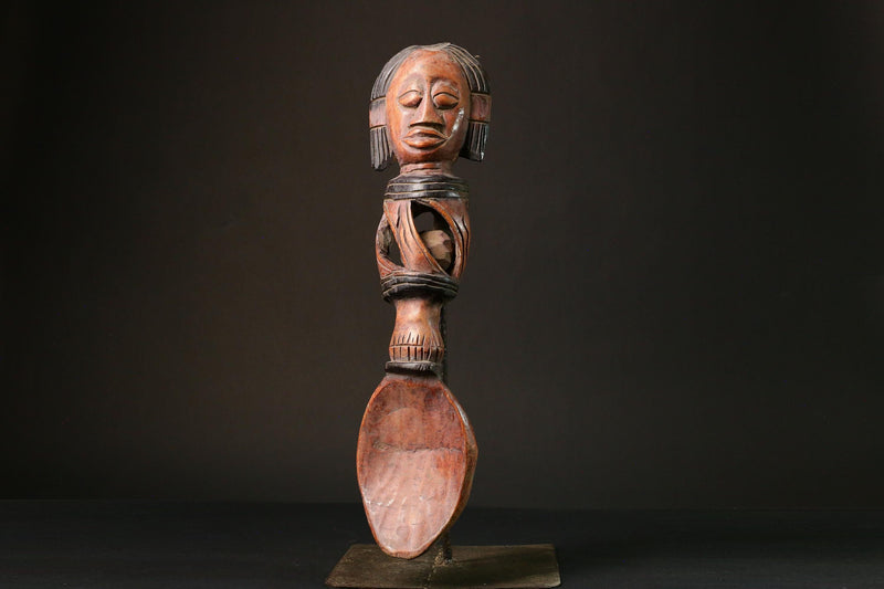 African Rare Fang Ceremonial Spoon - Unique Wooden Art Piece from Gabon - Authentic Ethnic Home Decor Item for Collectors -G3162