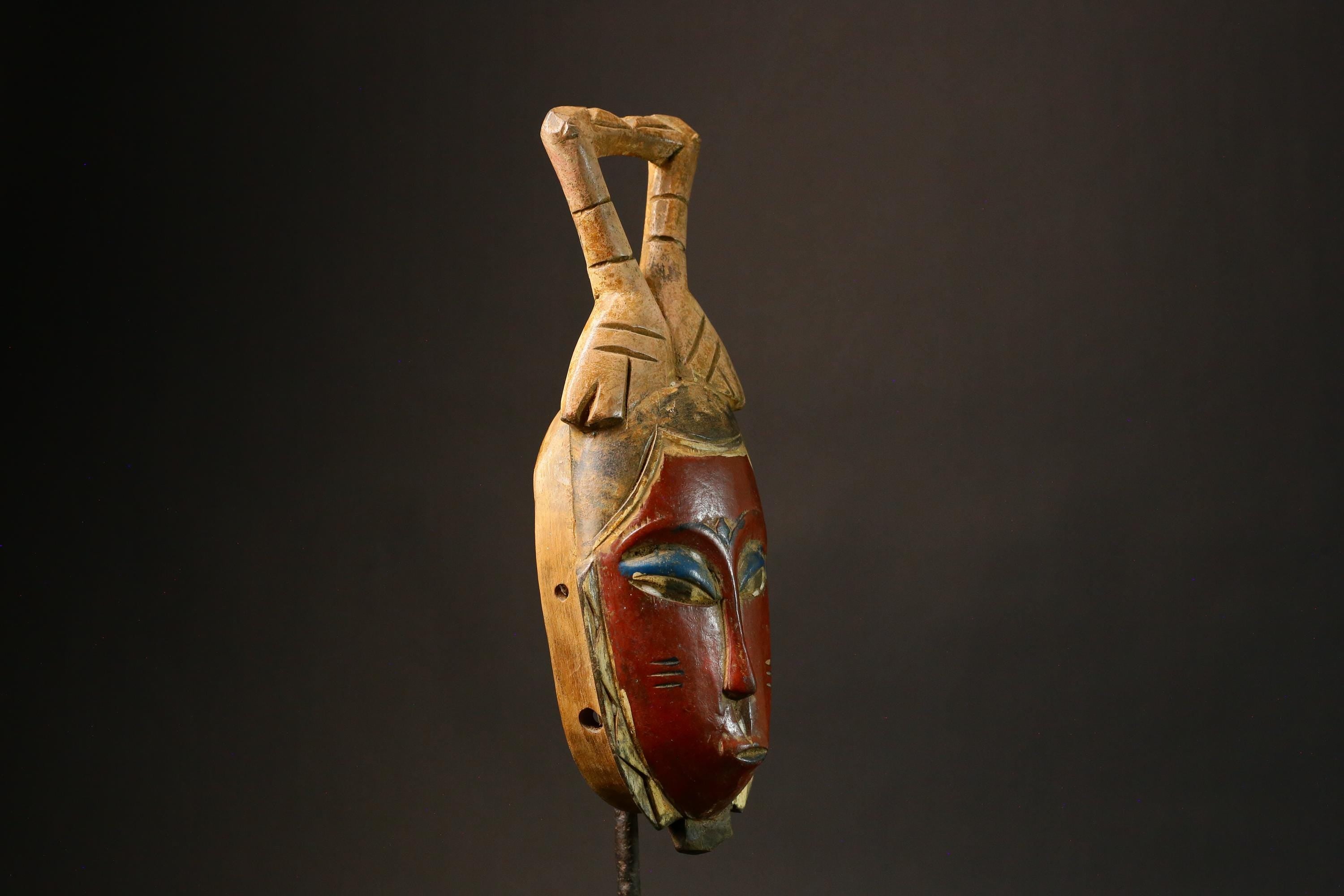 Authentic Vintage Guro Baule African Hand-Carved Wooden Tribal Art Face Mask Wall Decor Piece - Unique Ethnic Home Accent -9213