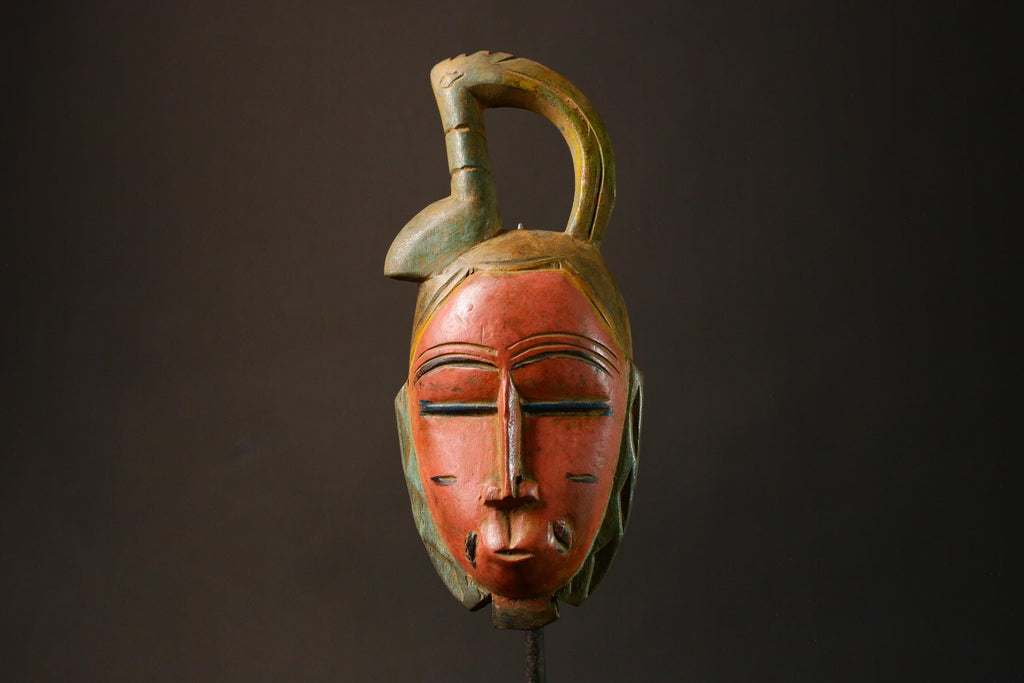 African Unique Hand Carved Guro Baule Face Mask Authentic Wooden Tribal Art Decorative Piece Perfect for Home Decor and Collectors-9207