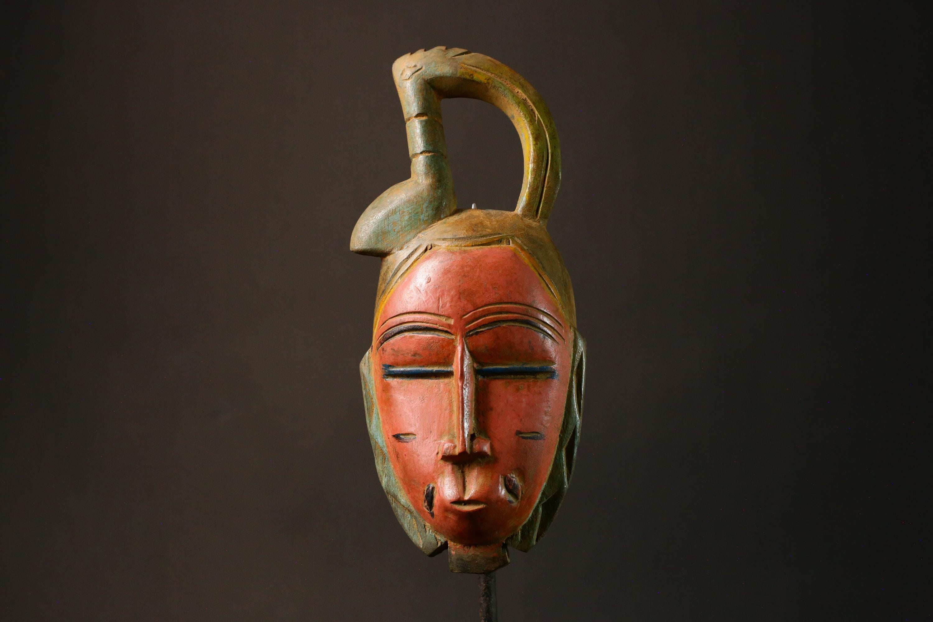 African Unique Hand Carved Guro Baule Face Mask Authentic Wooden Tribal Art Decorative Piece Perfect for Home Decor and Collectors-9207