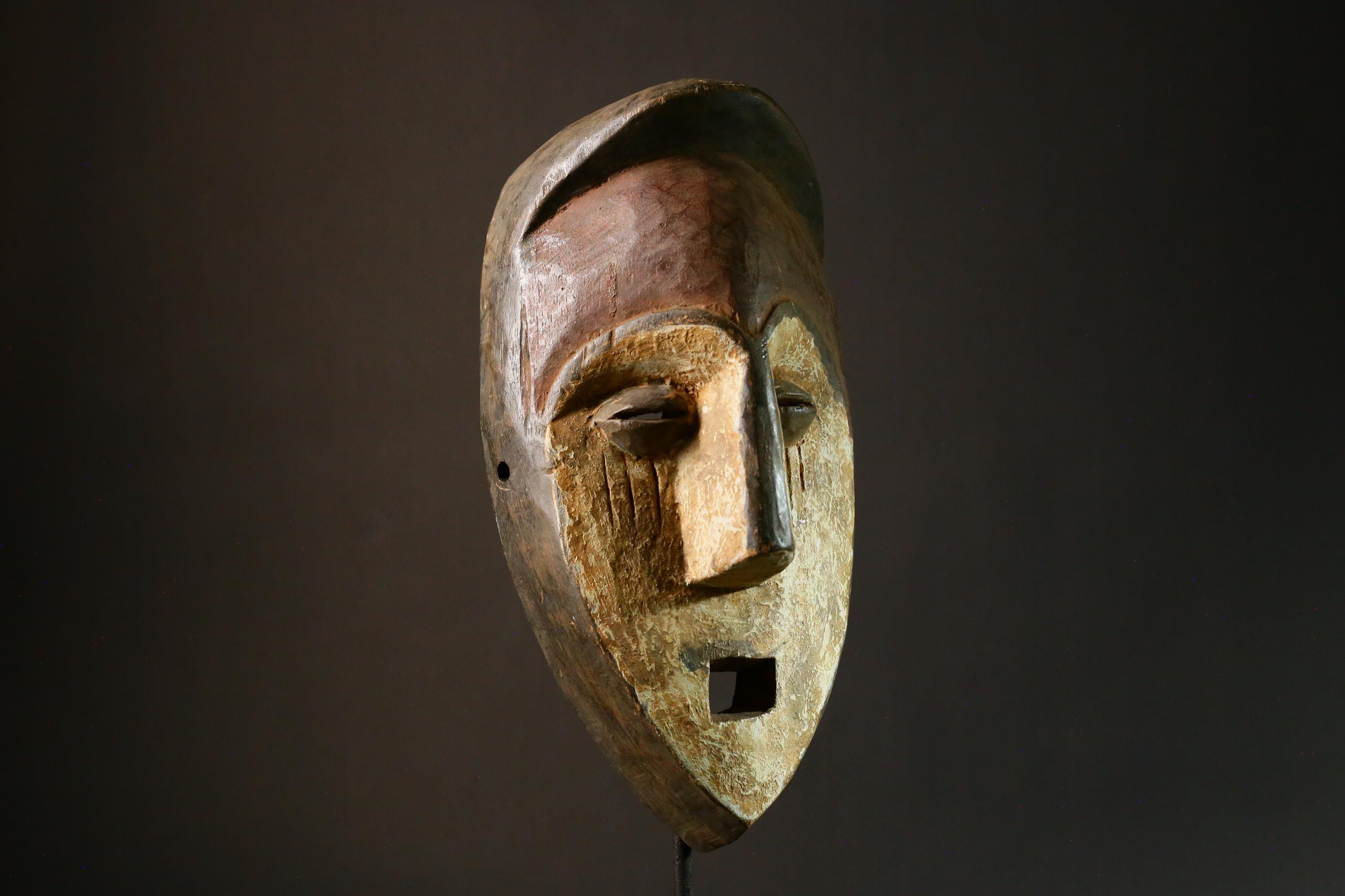 African mask Vintage Fang Ngil Mask Tribal Wood Carved Wall Hanging Art Decor Unique Cultural Collection Piece-6542