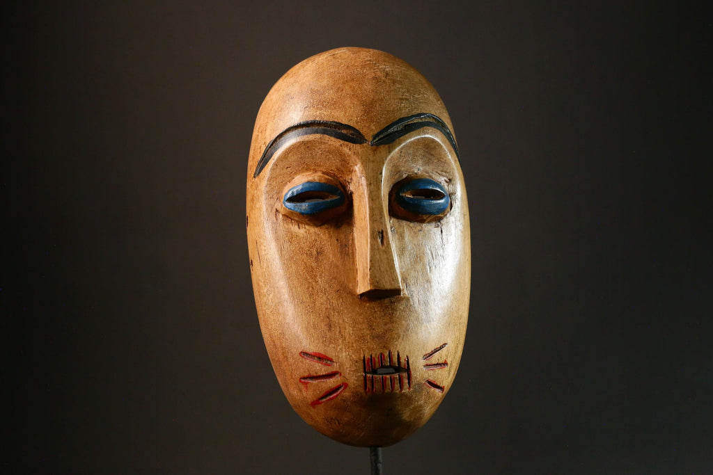 African mask Antique Mask Black and Red Tribal Art Decor with White Teeth Remnants Unique Collectible Home Display Piece -G3426